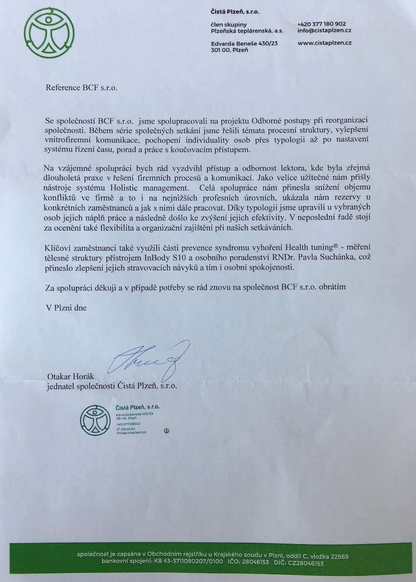 BCF, Holistic management, Čistá Plzeň, transformace společnosti, firamní vzdělávání